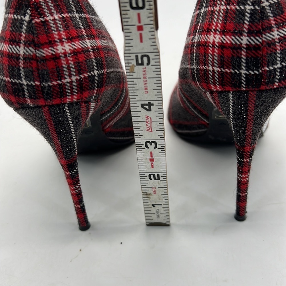 Aldo Red Tartan High Heels with White Racing Stripes size 6 - Picture 3 of 11